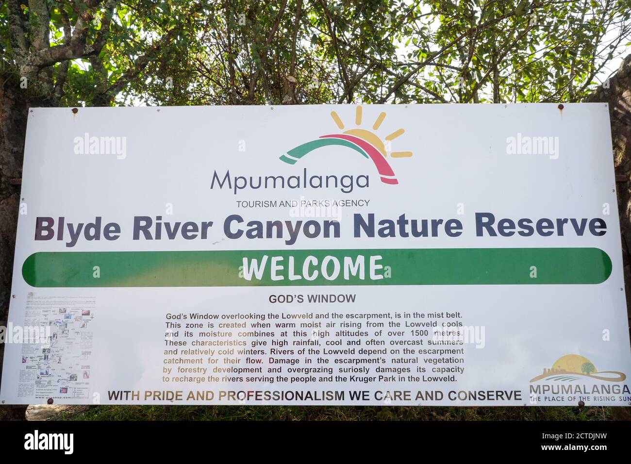 Blyde River Canyon Naturschutzgebiet Informationstafel für den Tourismus an Gottes Fenster in Mpumalanga, Südafrika Stockfoto