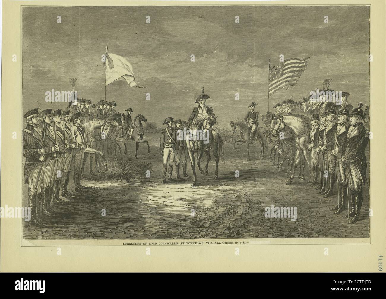 Surrender of Lord Cornwallis at Yorktown, Virginia, 19. Oktober 1781, Standbild, Drucke, 1775 - 1890 Stockfoto