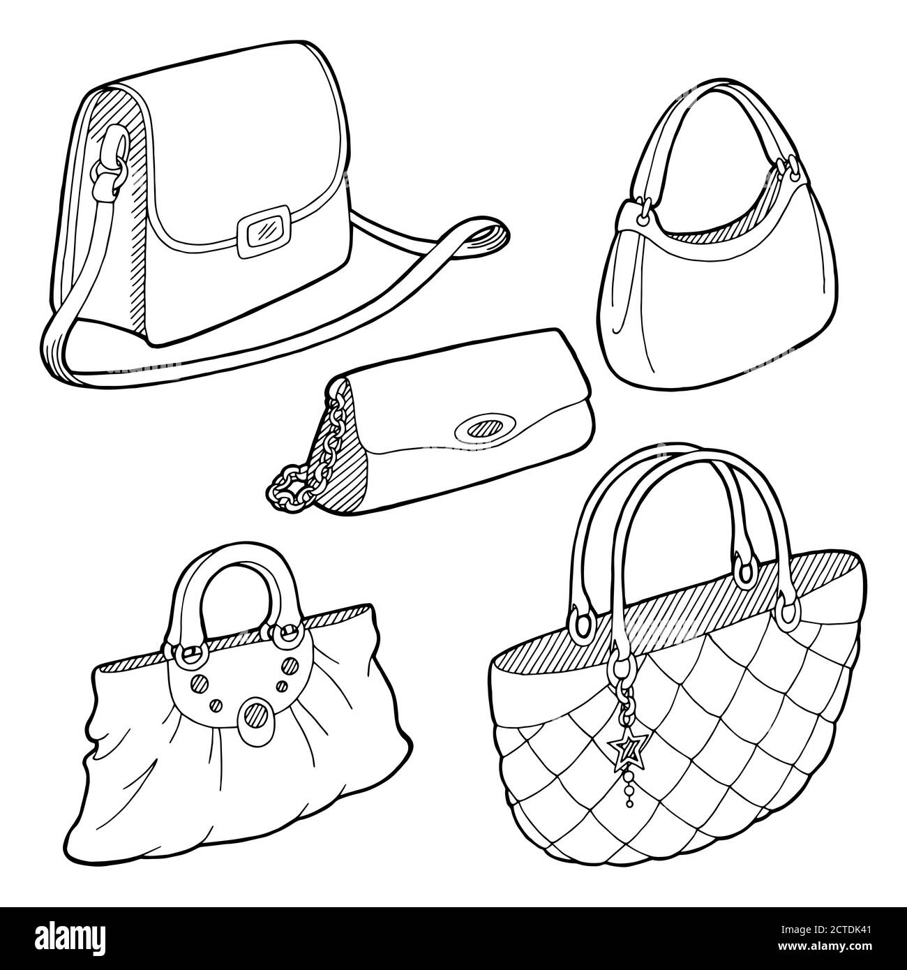 Tasche Set Grafik schwarz weiß Skizze Illustration Vektor Stock Vektor