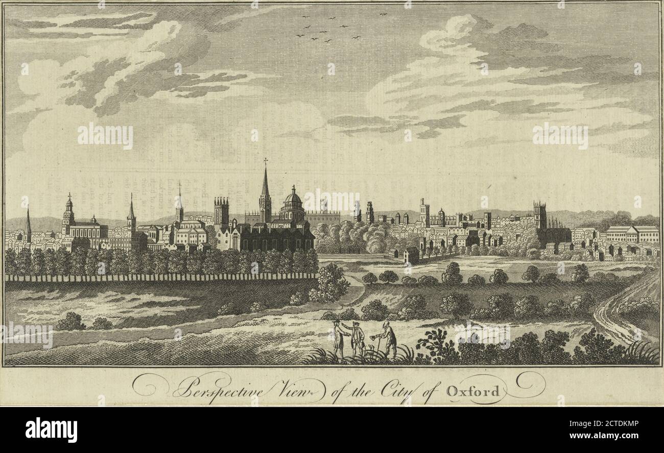 Perspektivische Ansicht der Stadt Oxford., Standbild, Drucke, 1760 Stockfoto