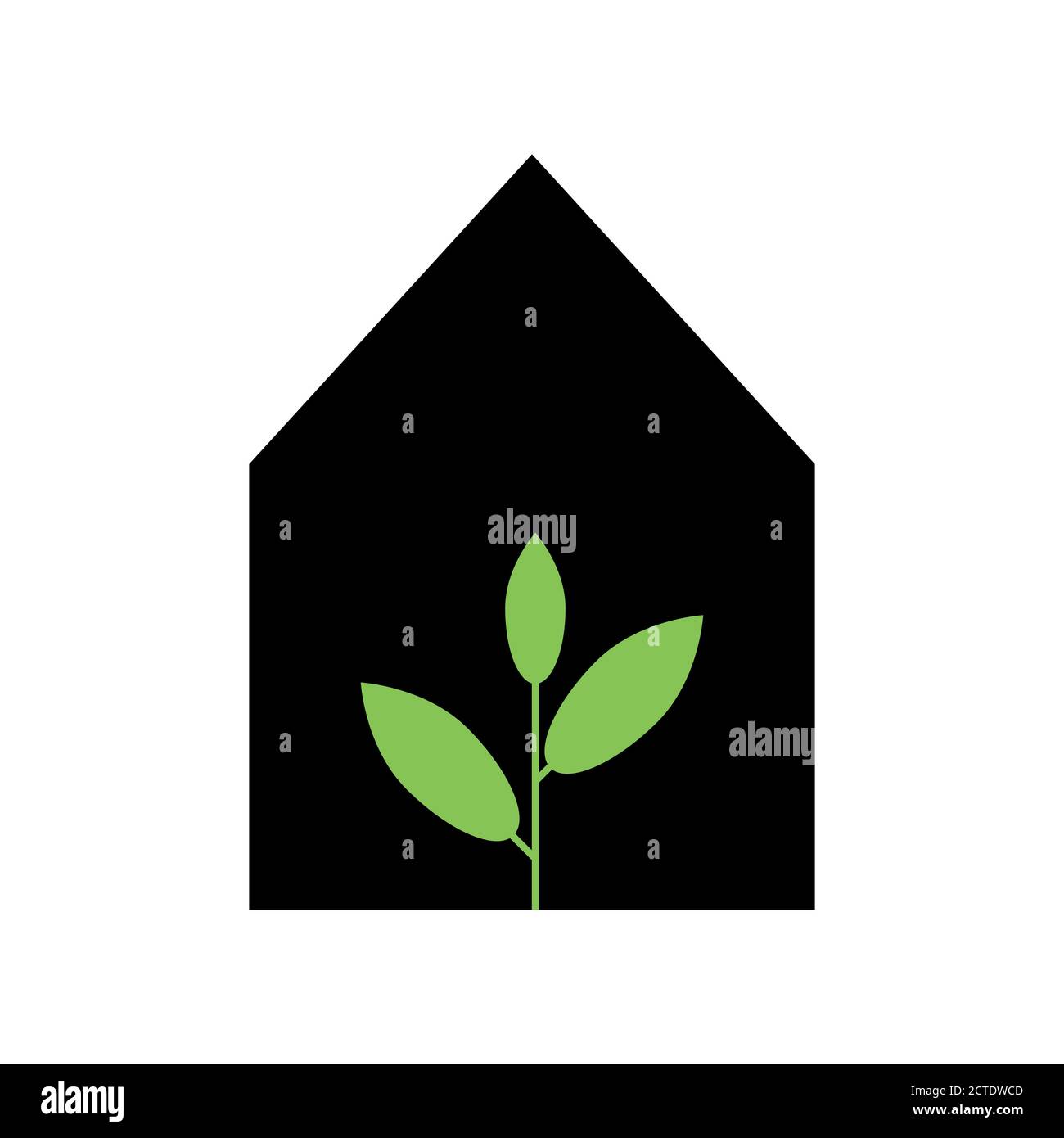 Umweltfreundliche Bio-Schwarzhaus mit grünen Blatt Symbol, Symbol für Wirtschaft, Umwelt und Nachhaltigkeit Stock Vektor