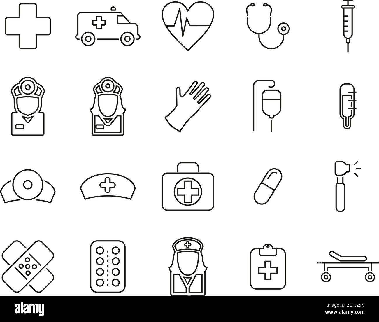 Krankenwagen oder Emergency Response Team Symbole Thin Line Set groß Stock Vektor