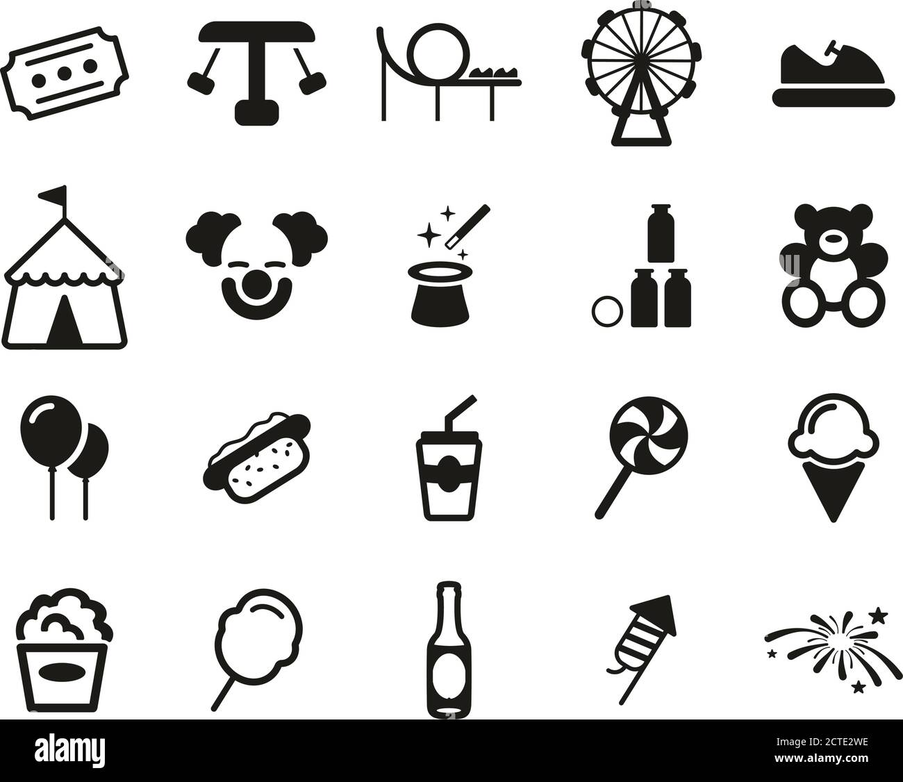 Vergnügungspark Symbole Black & White Set groß Stock Vektor