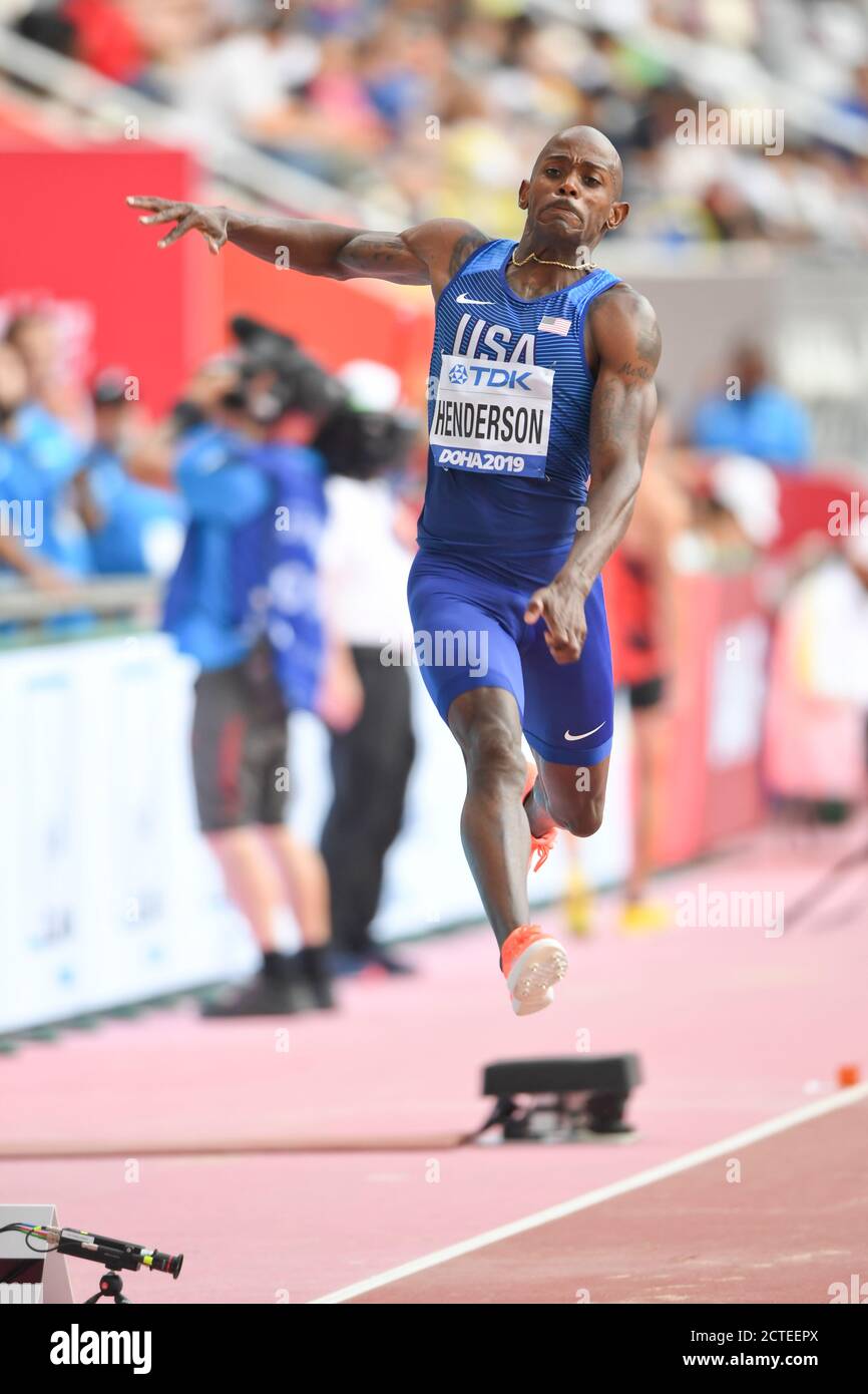 Jeff Henderson (USA). Weitsprung Männer. IAAF Leichtathletik WM, Doha 2019 Stockfoto