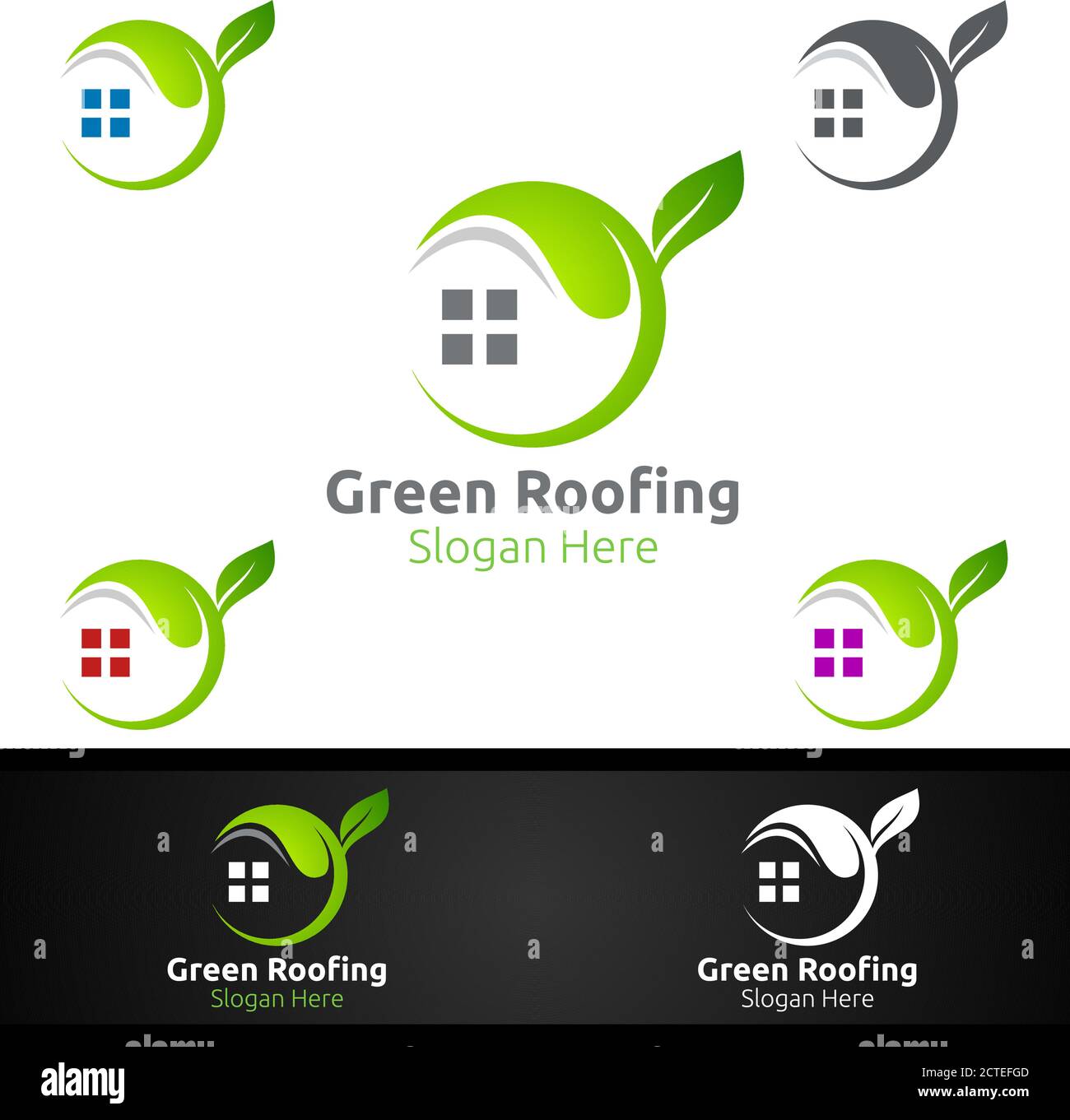 Green Roofing Logo für Property Roof Real Estate oder Handyman Architekturdesign Stock Vektor