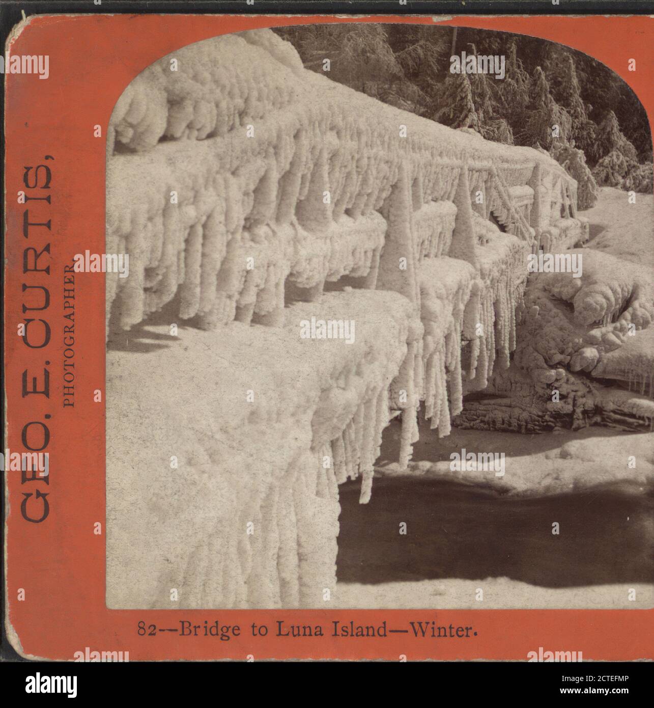 Brücke zur Luna-Insel, Winter., Curtis, George E. (d. 1910), New York (Bundesstaat), Niagara Falls (N.Y. und ONT Stockfoto