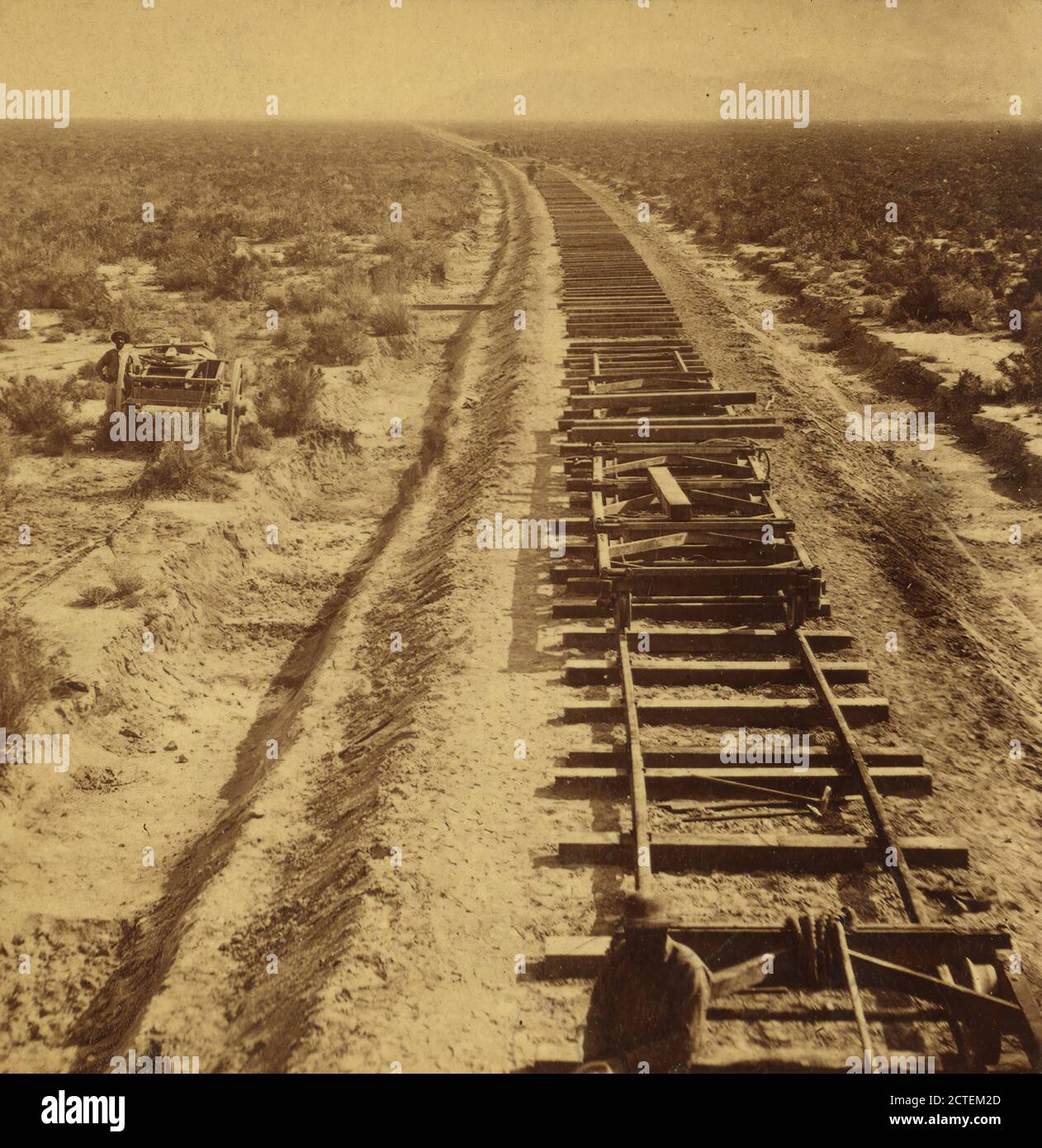 Fortschritt der Zivilisation, Ende der Schiene nahe Iron Point., Watkins, Carleton E. (1829-1916), Central Pacific Railroad Company Stockfoto