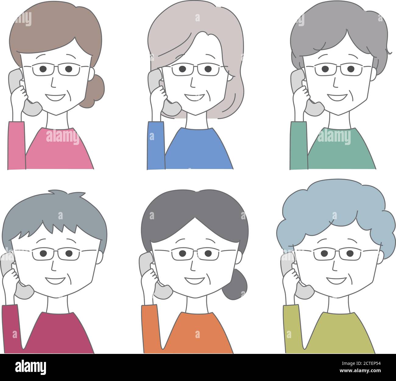 Frauen tragen eine Brille am Telefon mit einem Lächeln. Vektorgrafik isoliert auf weißem Hintergrund. Stock Vektor