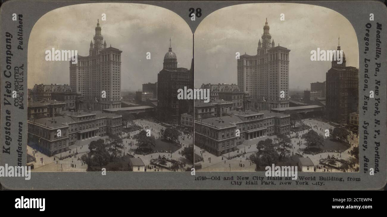 Old und New City Halls and World Building, vom City Hall Park, New York City., 1865?-1925, New York (Staat), New York (N.Y.), New York, Manhattan (New York, N.Y.) Stockfoto
