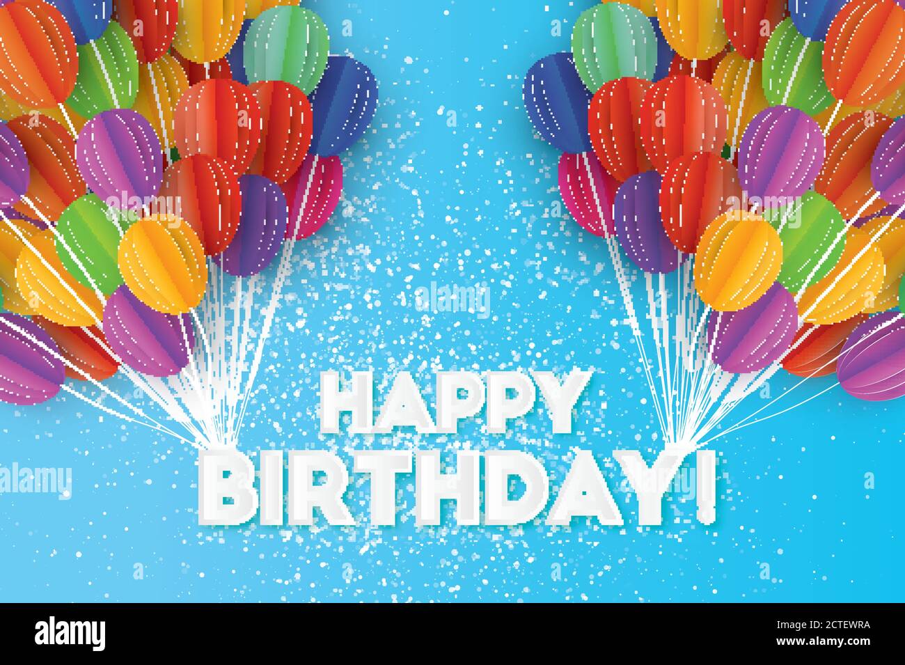 Realistische Flying Paper Cut Ballons. Bunte Dekoration für Party, Feier, Banner, Karte, Geschenk. Glückwunschkarte zum Geburtstag. Vektorgrafik Stock Vektor