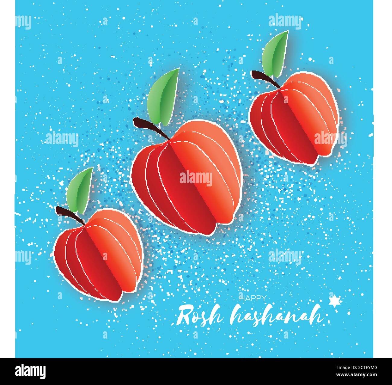 Jüdisches Neujahr, Rosh Hashanah. Roter Apfel mit Blatt im Paper Cut Stil. Urlaub. Vektorgrafik Stock Vektor