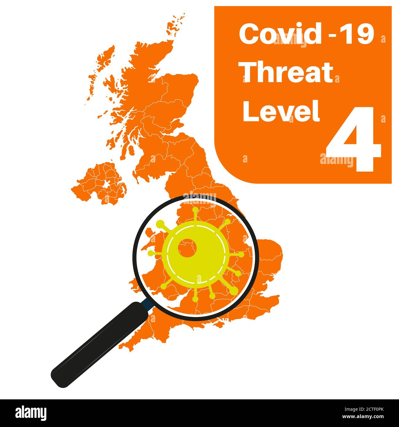 Covid-19 UK Threat Level 5 (Amber) mit Karte und Vergrößerung Glas Stock Vektor