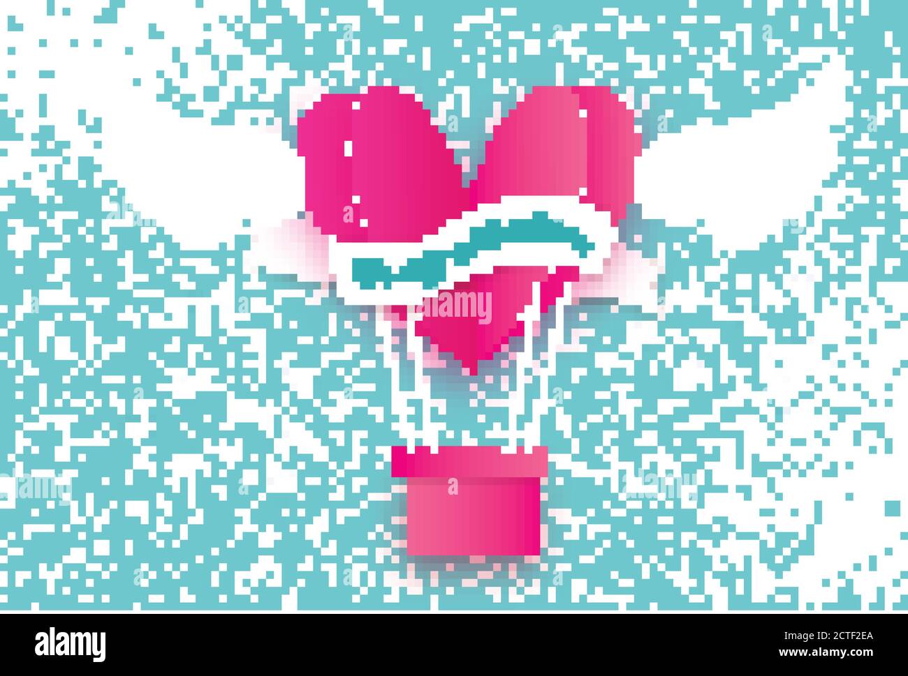 Herzform Rosa Heißluftballon fliegen. Liebe in Papierschnitt Stil. Origami Herz und Engelsflügel. Geflügeltes Herz. Alles Liebe zum Valentinstag. Bandband für te Stock Vektor