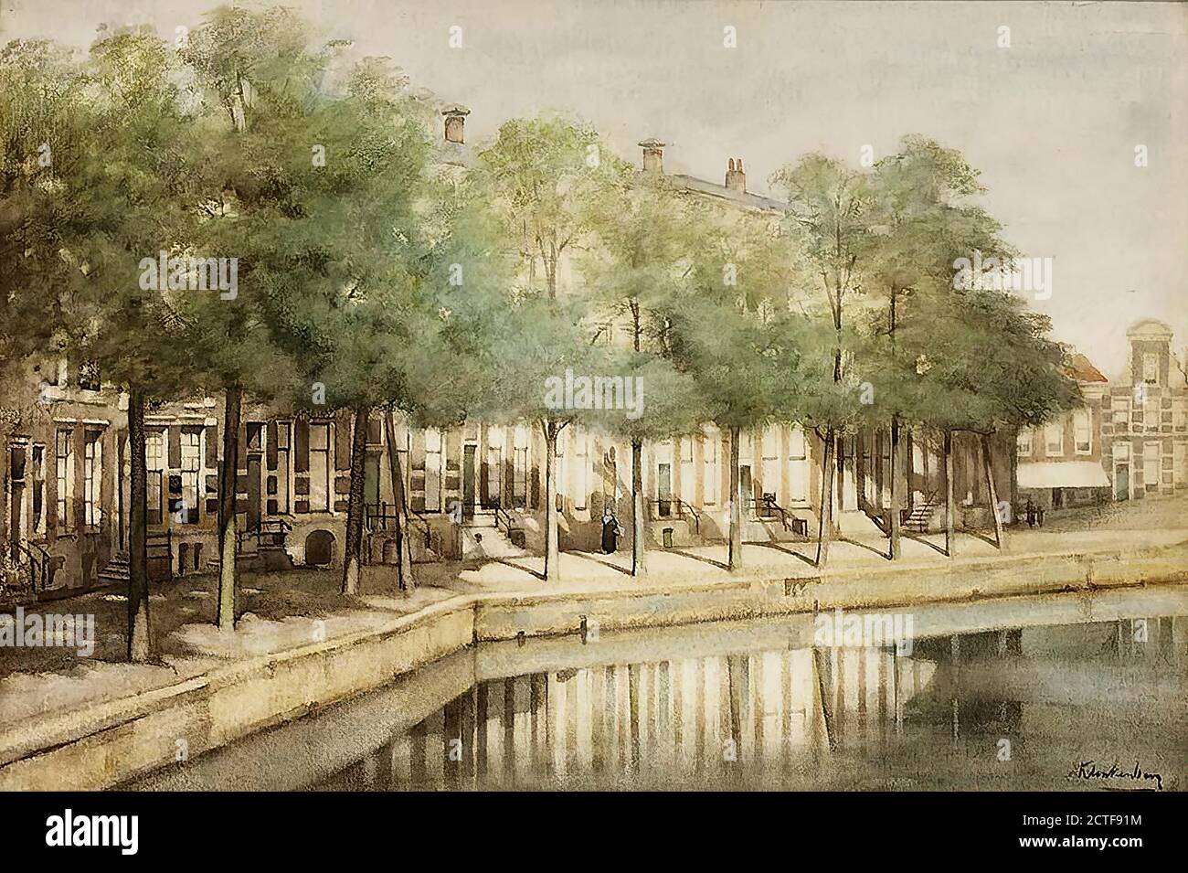 Klinkenberg Johannes Christiaan - ein Blick auf die Rapenburg bei Die Kaiserstraat Leiden - Niederländische Schule - 19. Jahrhundert Stockfoto