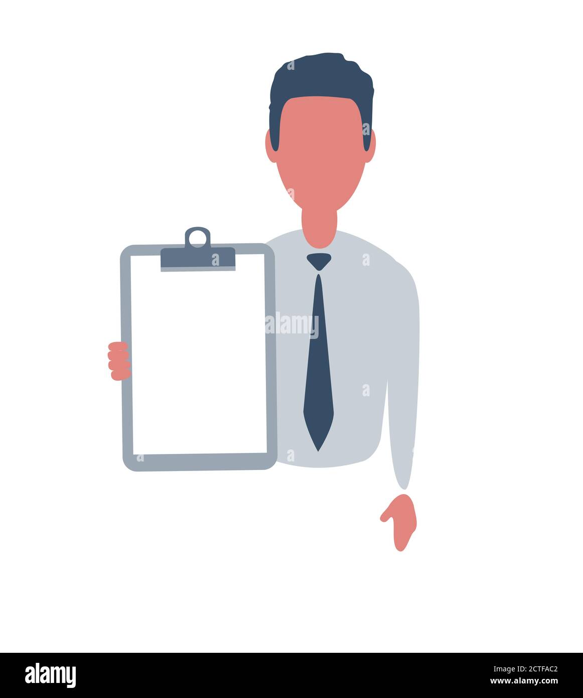 Geschäftsmann oder Angestellter. Männlicher Charakter im trendigen schlichten Stil mit Objekten, flache Vektor-Illustration. Isoliert auf weißem Hintergrund. Stock Vektor