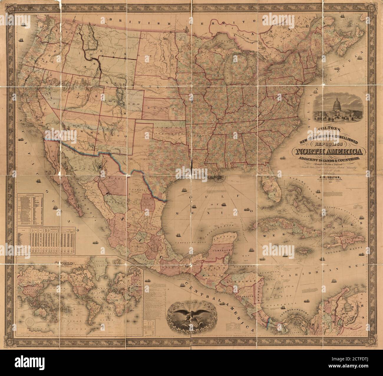 Colton's neue illustrierte & verzierte County Karte der Republiken von Nordamerika, kartografisch, Maps, 1863, Johnson, D. Griffing Stockfoto