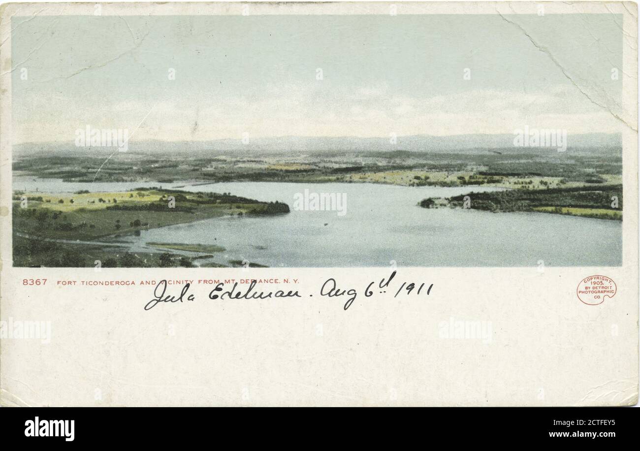 Ft. Ticonderoga & Umgebung vom Mt. Defiance, N. Y., Standbild, Postkarten, 1898 - 1931 Stockfoto
