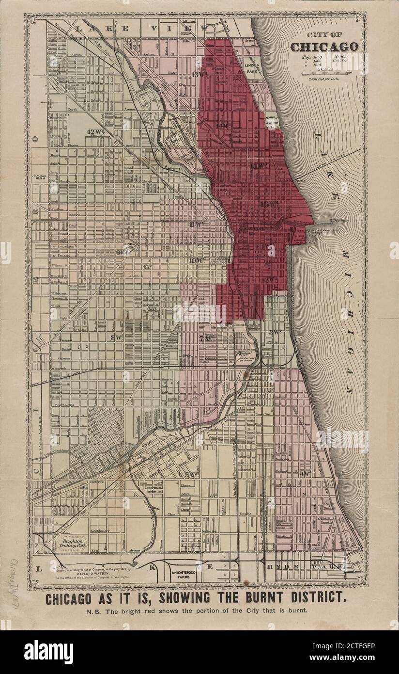 City of Chicago, Kartographie, Karten, 1871 Stockfoto