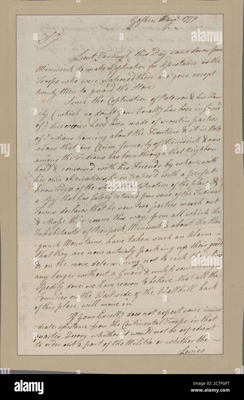 Brief an George Clinton., Text, Dokumente, 1779, Tusten, Benjamin Stockfoto