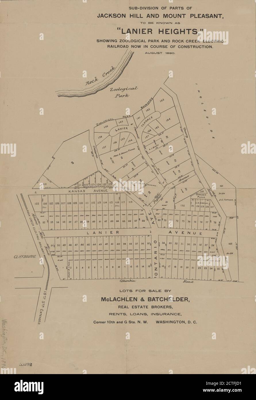 Unterteilung von Teilen von Jackson Hill und Mount Pleasant, bekannt als 'Lanier Heights', kartografisch, Maps, 1890 Stockfoto