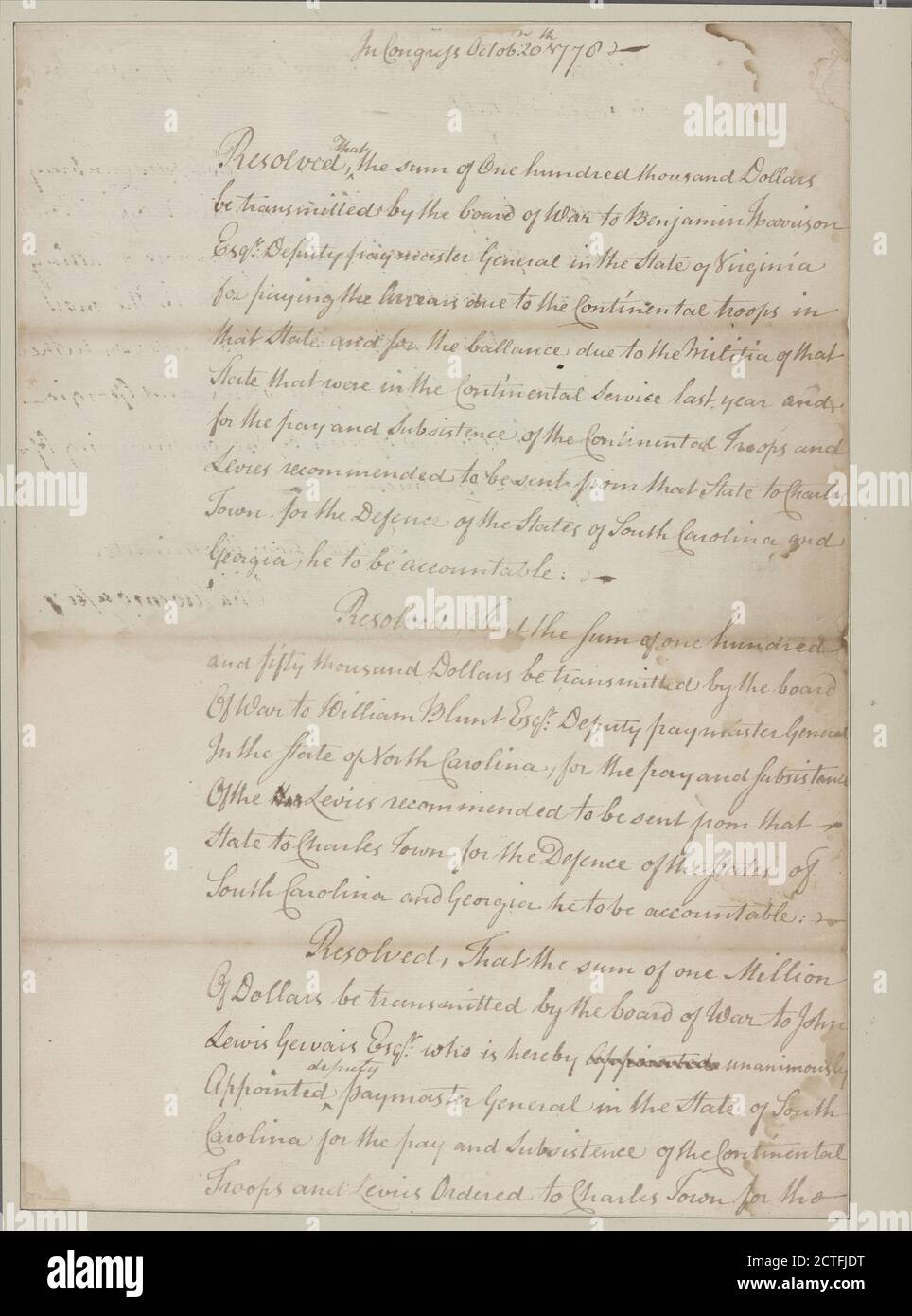 Dokument, Text, Dokumente, 1778, Vereinigte Staaten. Kongress, Continental, 1775–1789 Stockfoto