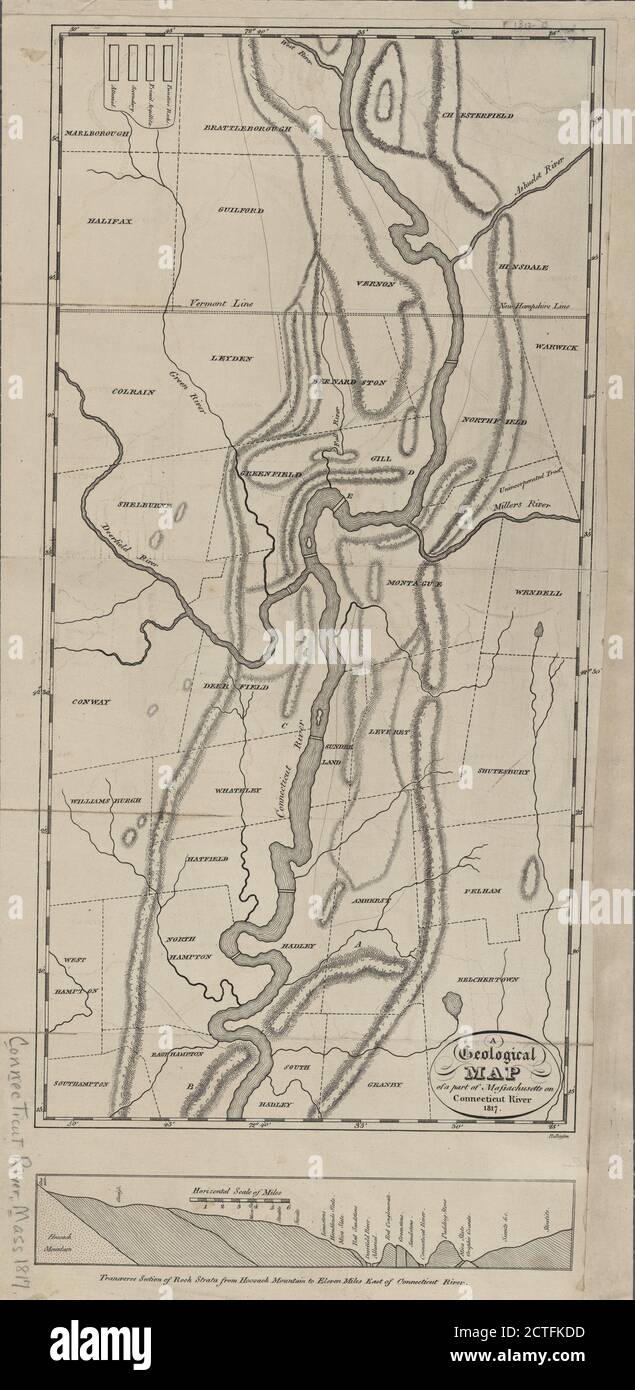 Geologische Karte eines Teils von Massachusetts am Connecticut River, 1817, Kartographie, Karten, 1817, Rollinson, William, 1762-1842 Stockfoto