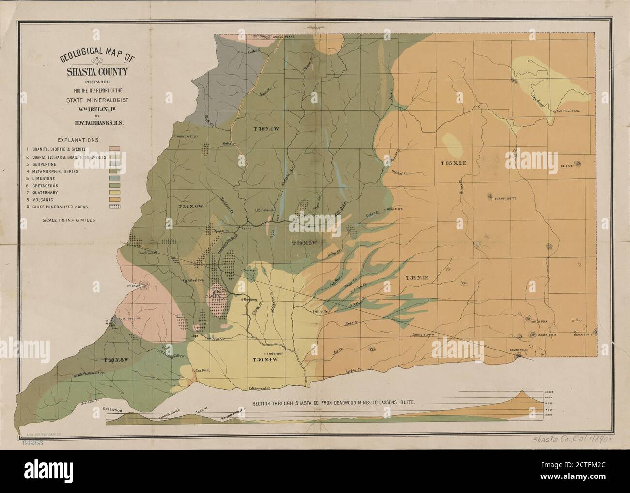 Geologische Karte von Shasta County , Kartographie, Karten, 1892, Fairbanks, Harold W. (Harold Wellman), 1860-, Irman, William, Jr., Britton & Rey Stockfoto