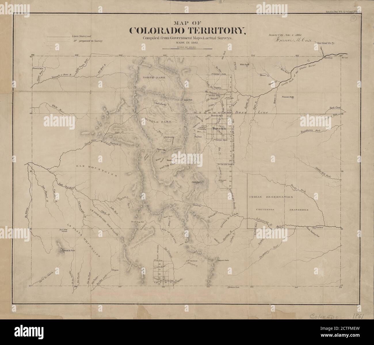 Karte von Colorado Gebiet , Kartographie, Karten, 1861, Vereinigte Staaten. Surveyor General, Case, Francis M., USA. Generalvermesser von Colorado Stockfoto