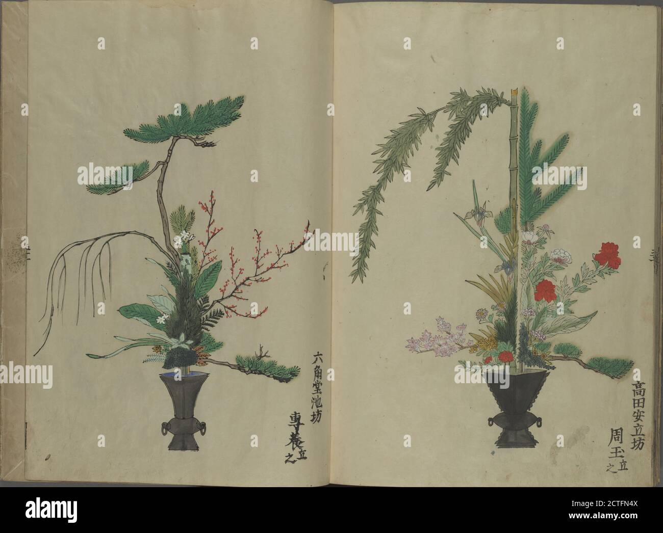 Rikka zu = Blumenarrangements., Text, Illustrationen, 1673 Stockfoto
