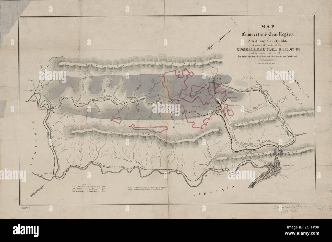 Karte der Cumberland Kohle Region in Alleghany County, MD., kartographisch, Karten, 1887, Ackerman Lithr. Stockfoto