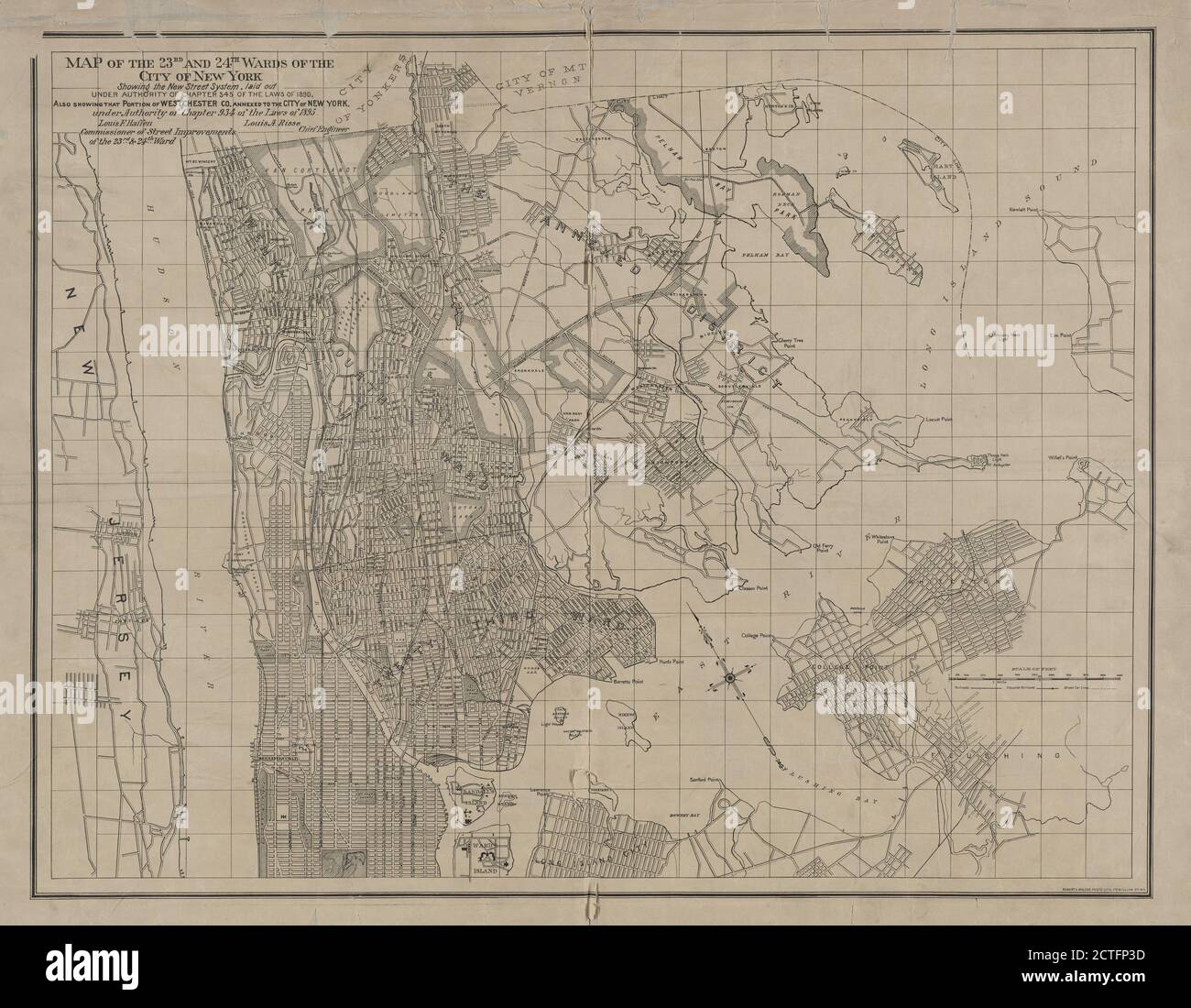 Karte des 23. Und 24. Bezirks der Stadt New York, zeigt das neue Straßensystem. . .auch der Teil des Westchester County annektiert, um die Stadt New York., kartographisch, Maps, 1895 Stockfoto