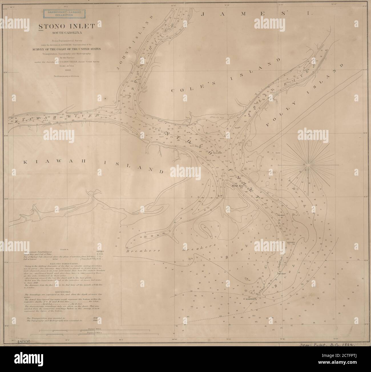 Stono Inlet, South Carolina , Kartographie, Karten, 1862, Bache, A. D. (Alexander Dallas), 1806-1867, Boutelle, C. O. (Charles Otis), Krebs, Charles G. Stockfoto