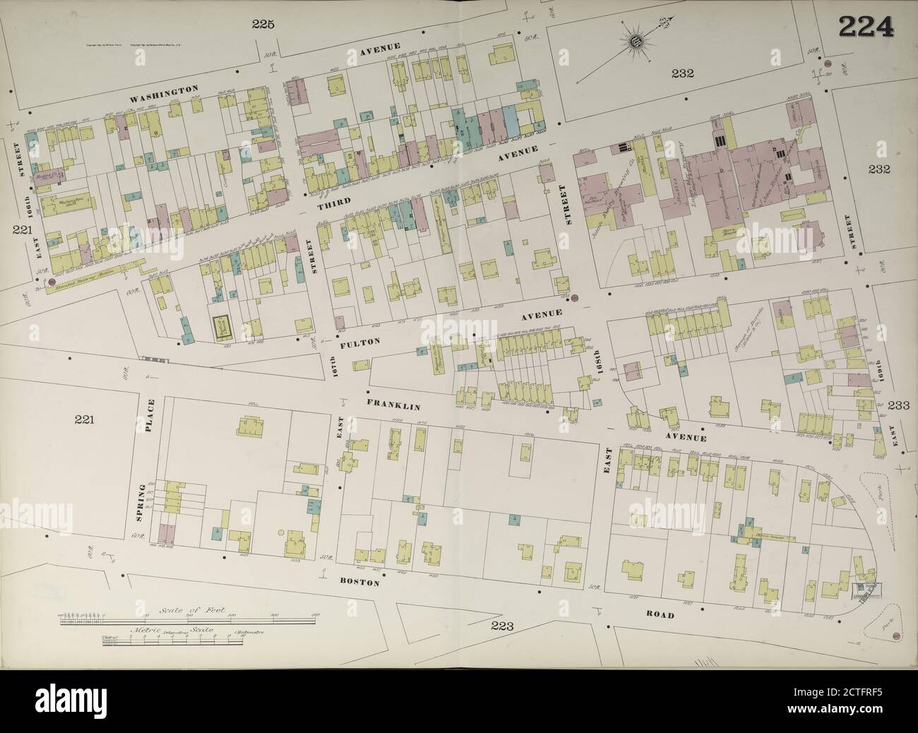 Bronx, V. 10, doppelseitige Platte Nr. 224 Karte begrenzt durch Washington Ave., E. 169th St., Boston Rd., Spring Place., E. 166th St., Standbild, Karten, 1884- - 1891 Stockfoto