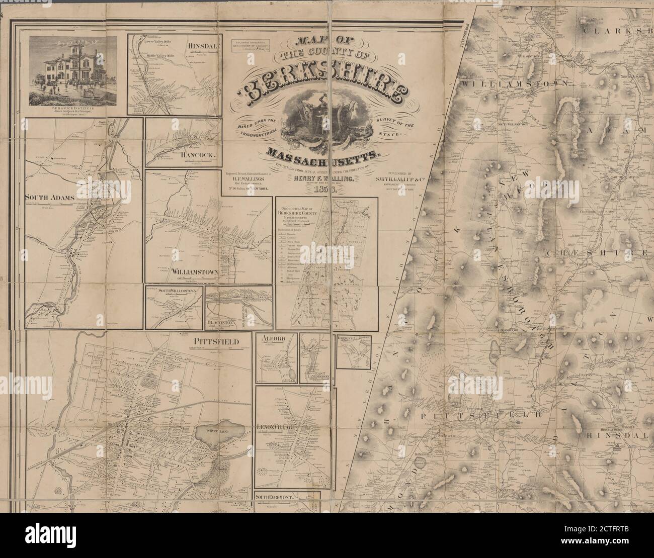 Karte der Grafschaft Berkshire, Massachusetts, Kartographie, Karten, 1858, Walling, Henry Francis, 1825-1888, H.F. Walling's Map Einrichtung Stockfoto