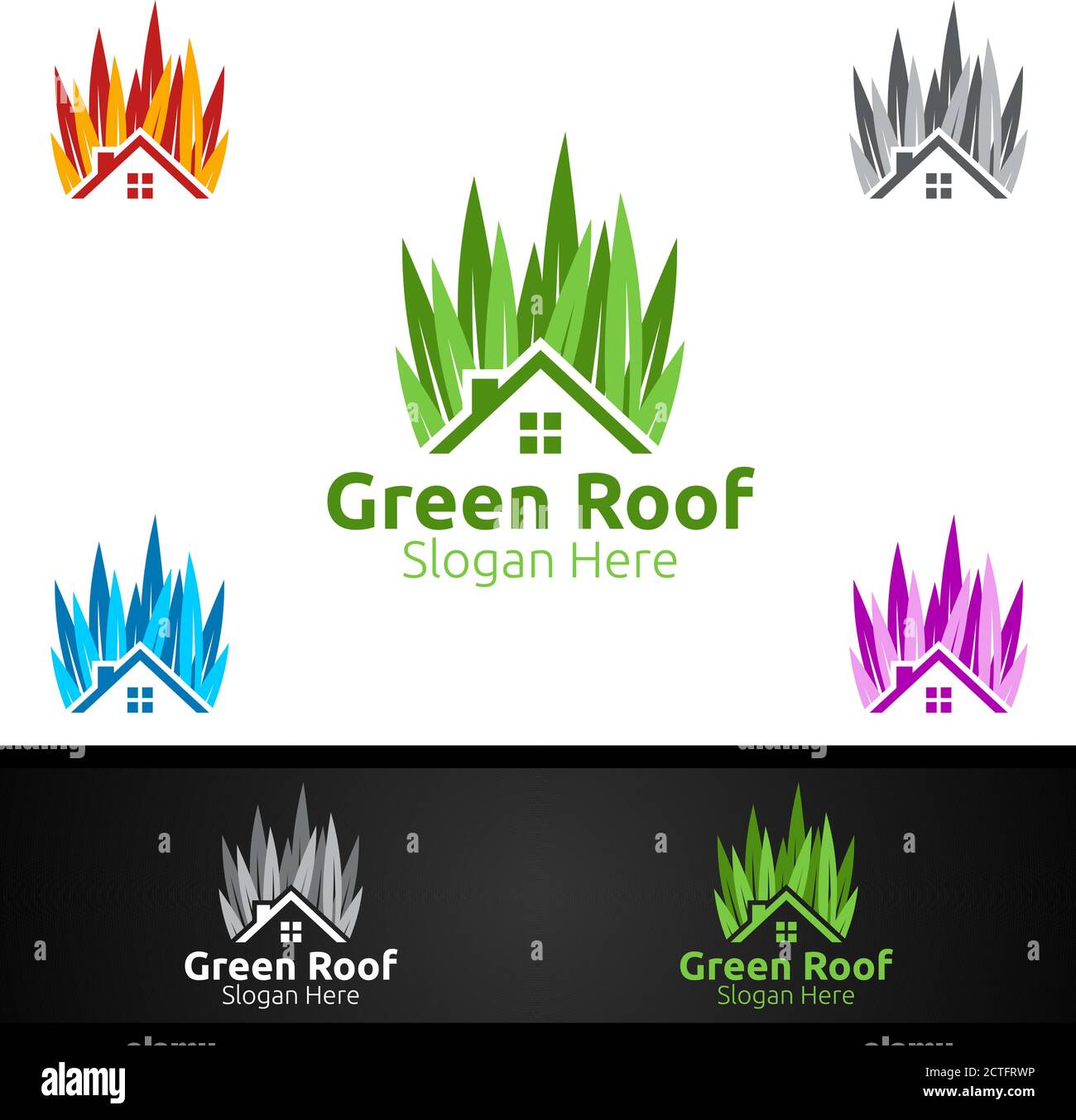 Green Roofing Logo für Property Roof Real Estate oder Handyman Architekturdesign Stock Vektor