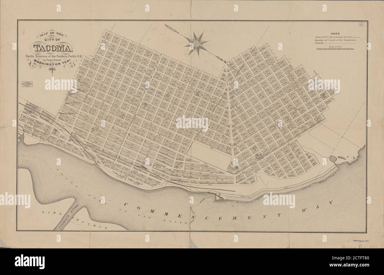 Karte der Stadt Tacoma , Kartographie, Karten, 1880 Stockfoto