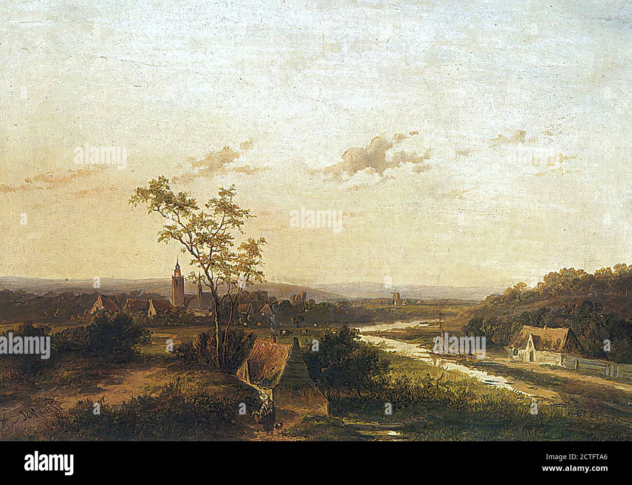 Morel Jan Evert - eine ausgedehnte Sommerlandschaft mit einem Stadt im Hintergrund - Holländische Schule - 19. Jahrhundert Stockfoto