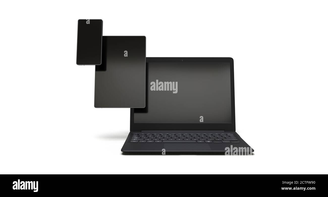 Modell mit 3D-Rendering mit weißem Hintergrund elektronischer Geräte Stockfoto