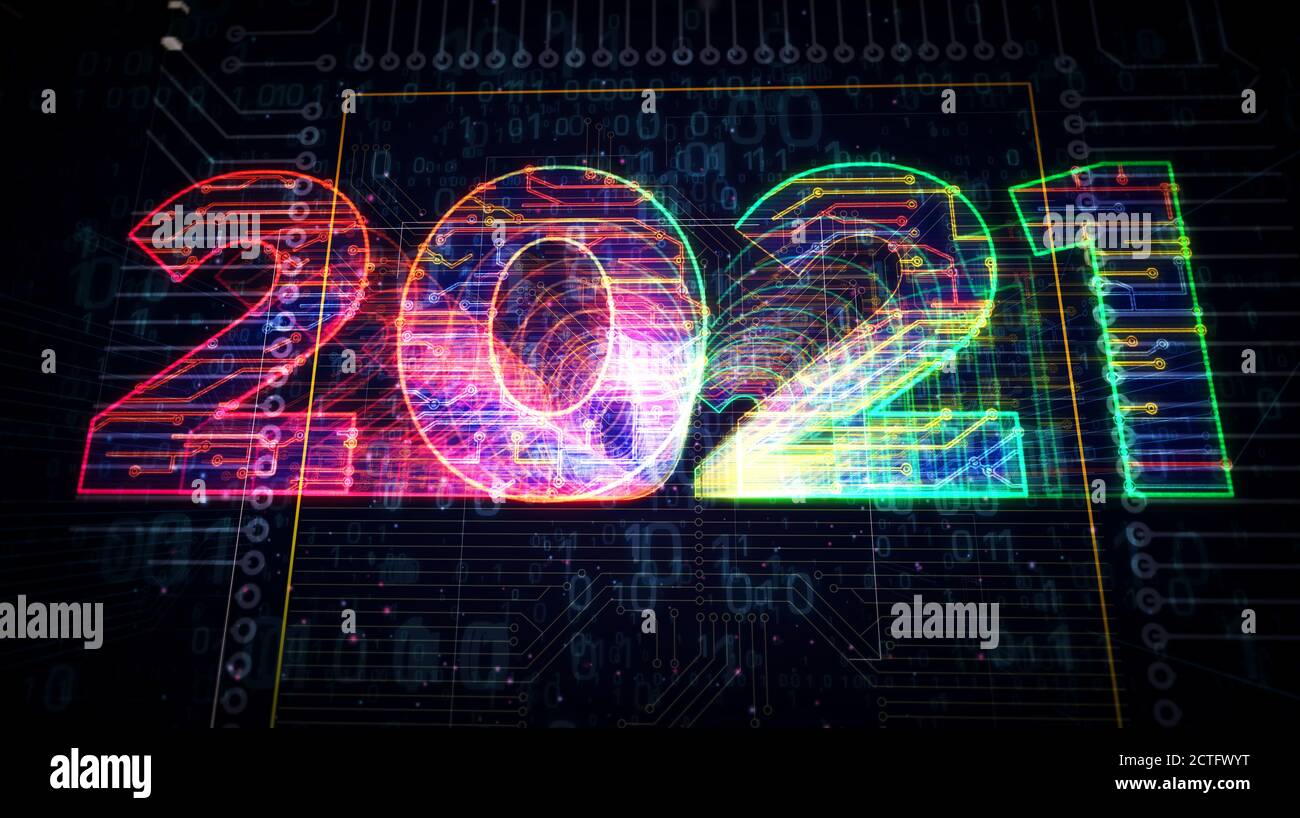 2021 Jahre Anzahl Projekt erstellen. Abstraktes Konzept 3d-Illustration. Zeichnungslinie für digitales Schema. Stockfoto