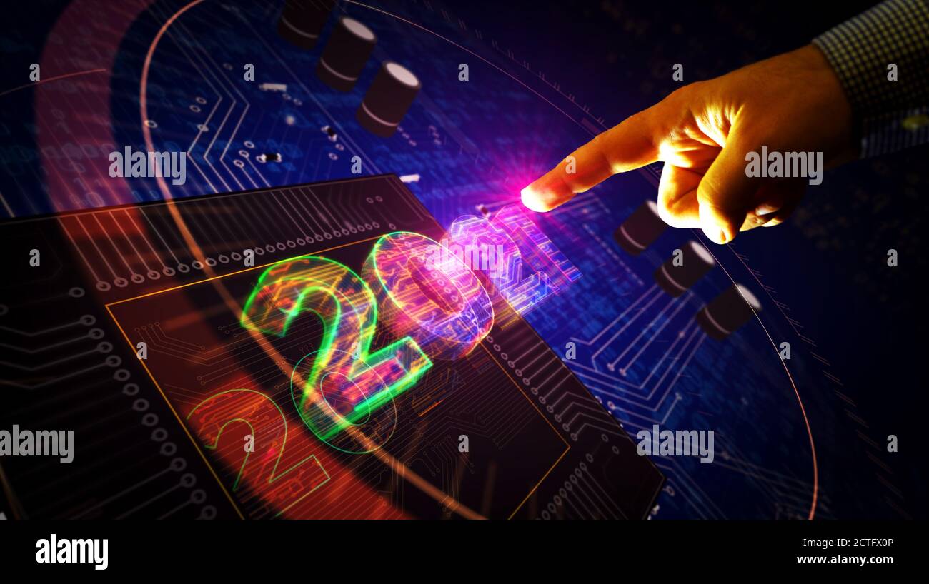 2021 Jahre Anzahl Projekt erstellen. Abstraktes Konzept 3d-Illustration. Zeichnungslinie für digitales Schema. Stockfoto