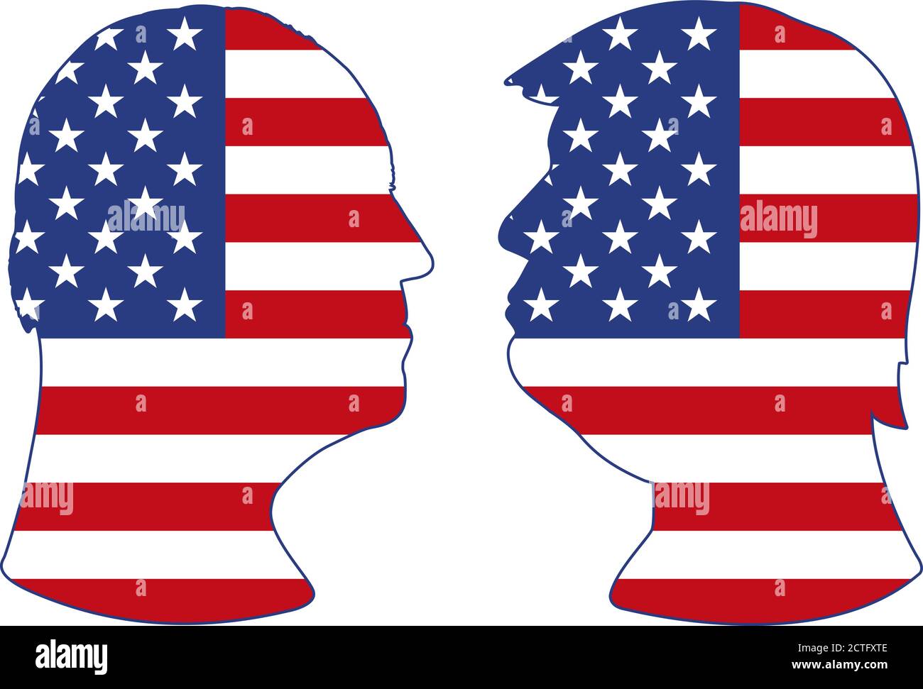 USA, Jahr 2020 - Präsidentschaftswahlen, Kandidaten Porträt Silhouette Illustration mit US-Flagge, Vektorbild Stock Vektor