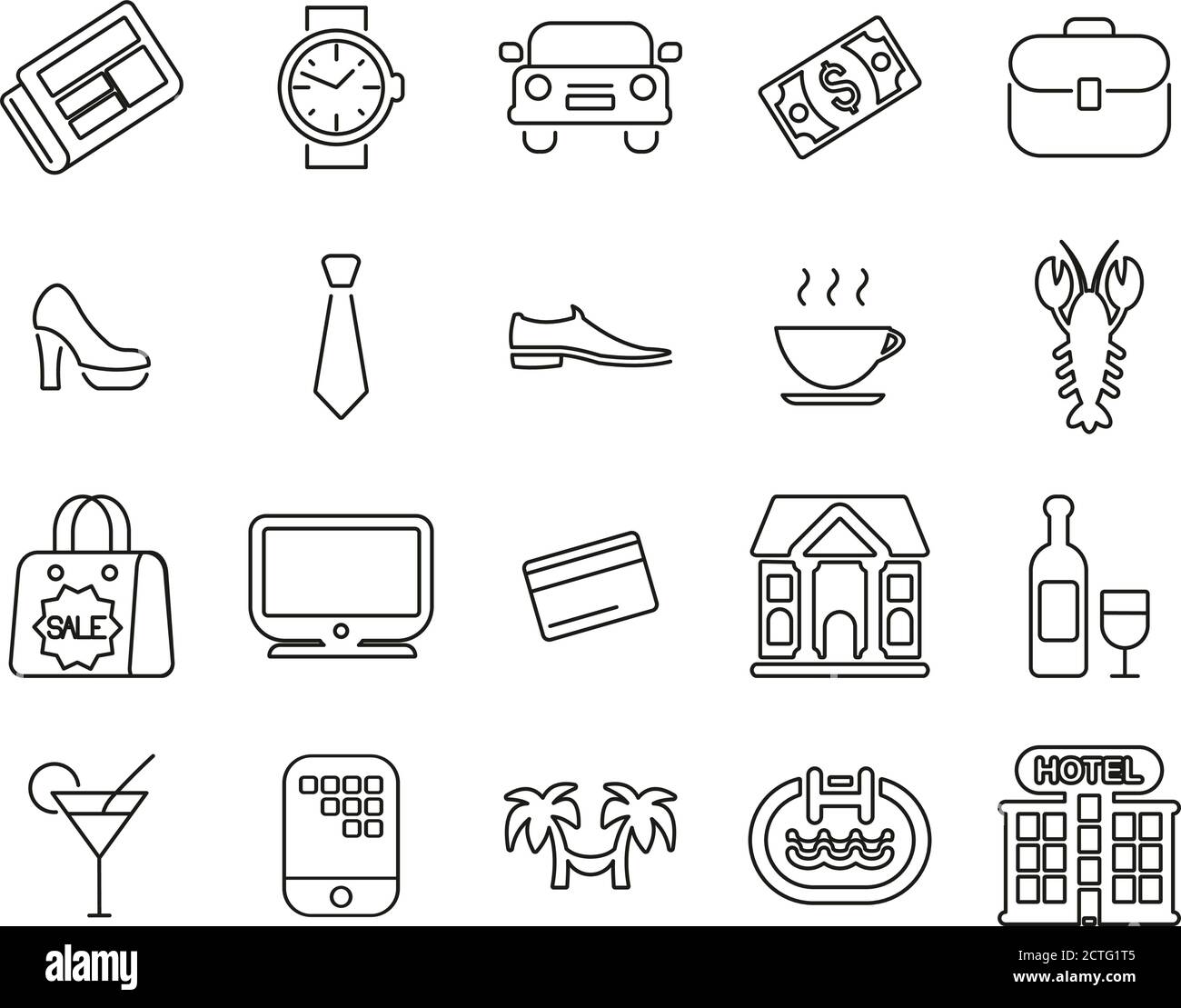 Nach Icons Thin Line Set groß Stock Vektor