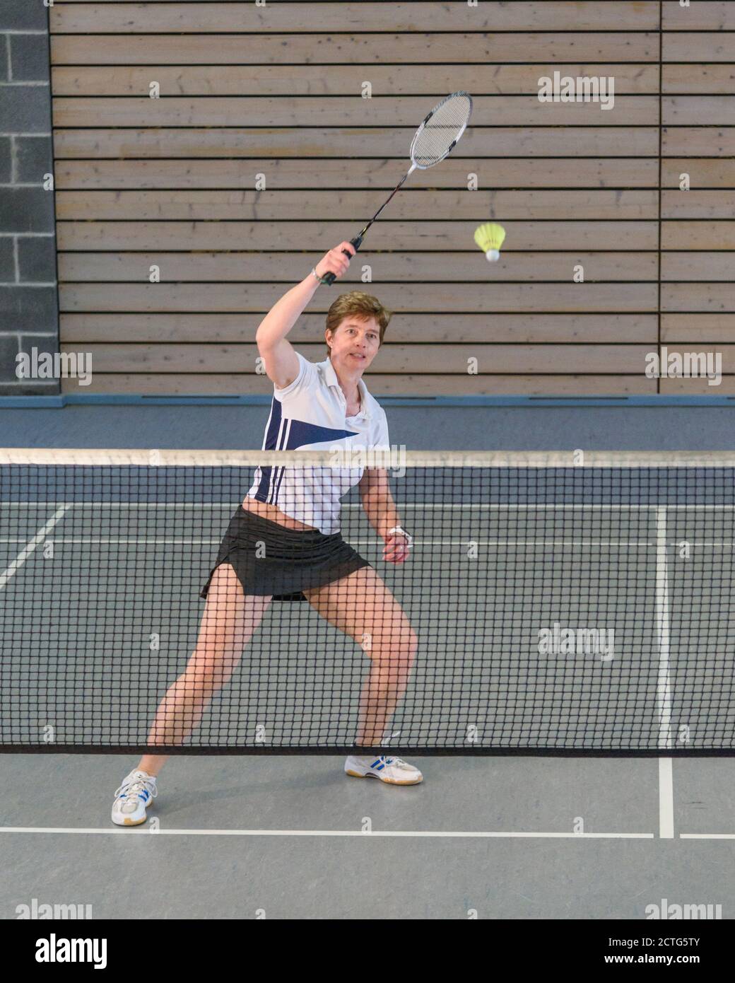 Action und Einsatz beim Badminton Stockfoto