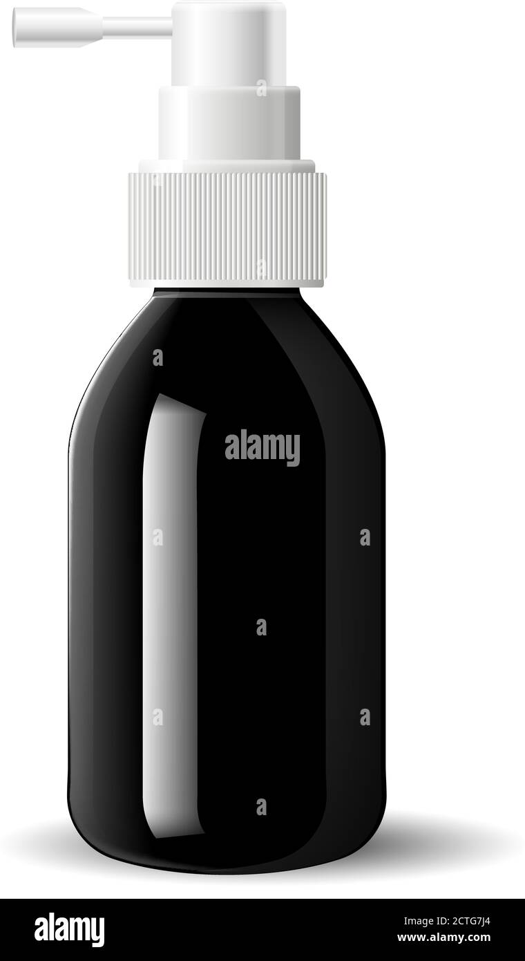 Behälter für den Deckel des Sprühfluters. Schwarzes Glas feuchtigkeitsspendenden Spray kosmetische Flasche Mock up. Vektorgrafik. Leere Vorlage für Ihr Design. ICH Stock Vektor