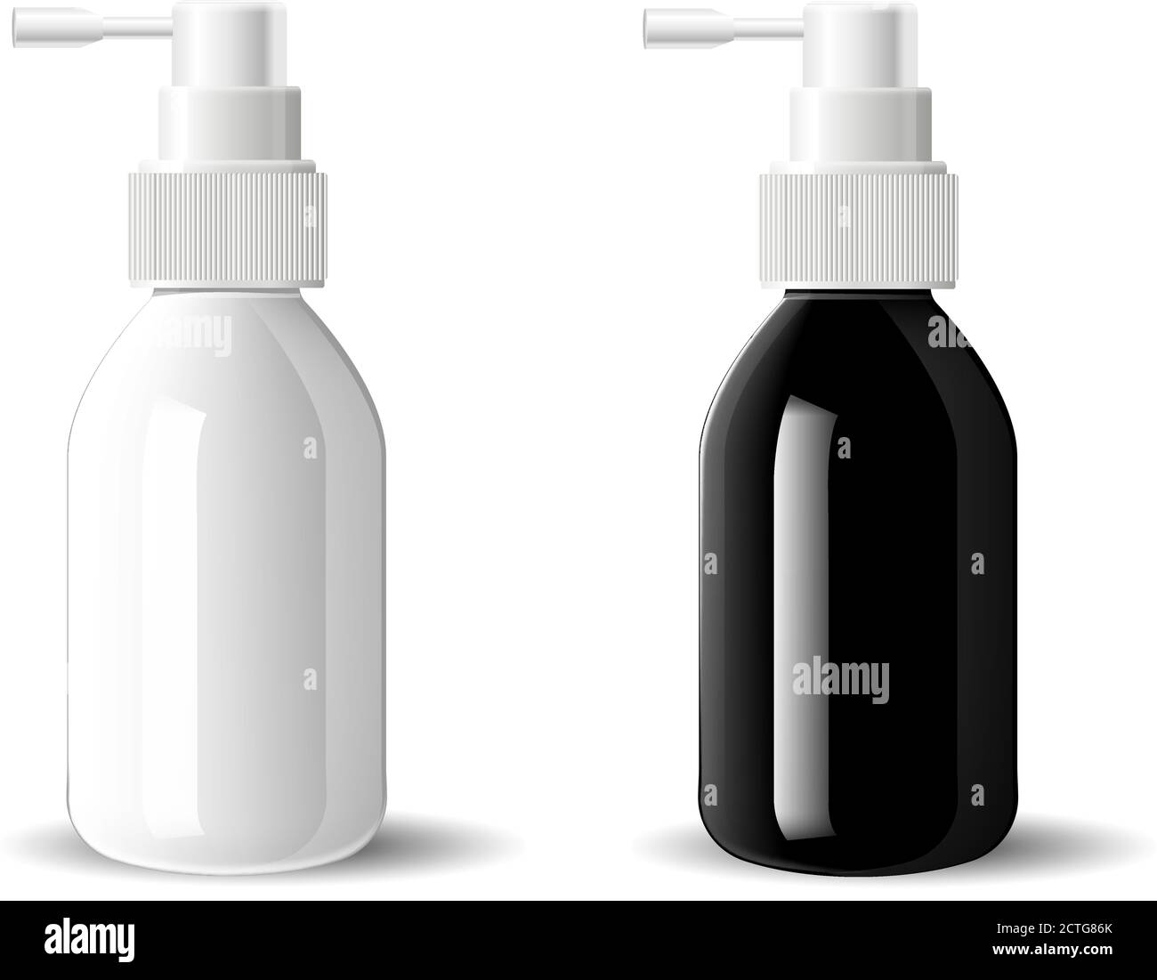 Schwarz-weißes Glas mit Feuchtigkeit befeuchten Spray kosmetischen Flaschen Mock up set. Vektorgrafik. Leere Vorlage für Ihr Design. Spender Spray Inhalator l Stock Vektor