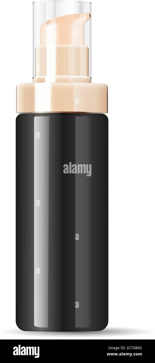 Schwarze Kosmetik Creme Spender Pumpe Flasche Behälter in realistischem glänzendem Glas oder Kunststoff. Mockup-Vorlage für Creme, Emulsion und andere Co Stock Vektor