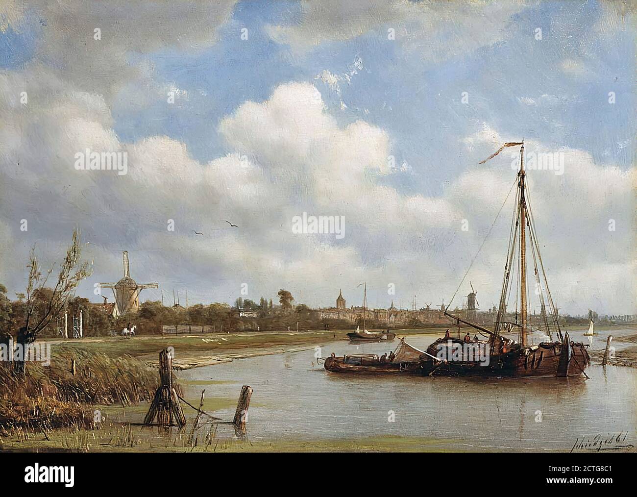 Schiffedges I Petrus Paulus - Figuren auf einer festfahrenden Segelyacht Schiff eine Stadt im Hintergrund - Niederländische Schule - 19. Jahrhundert Stockfoto
