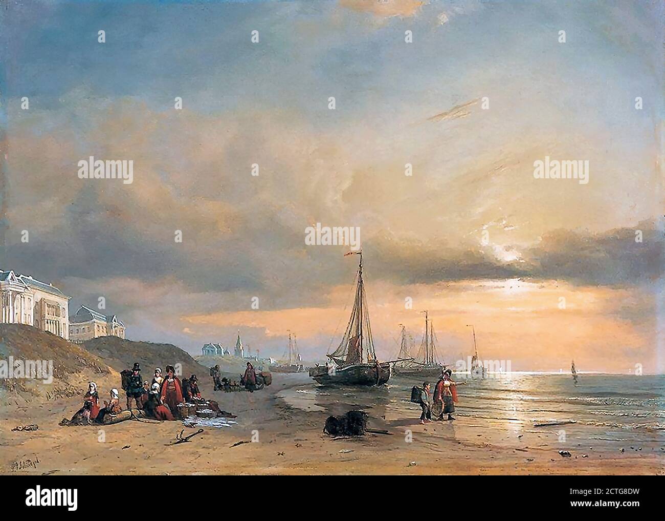 Schiffedges i Petrus Paulus - Vis Sorteren op Het Strand Van Scheveningen - Holländische Schule - 19. Jahrhundert Stockfoto