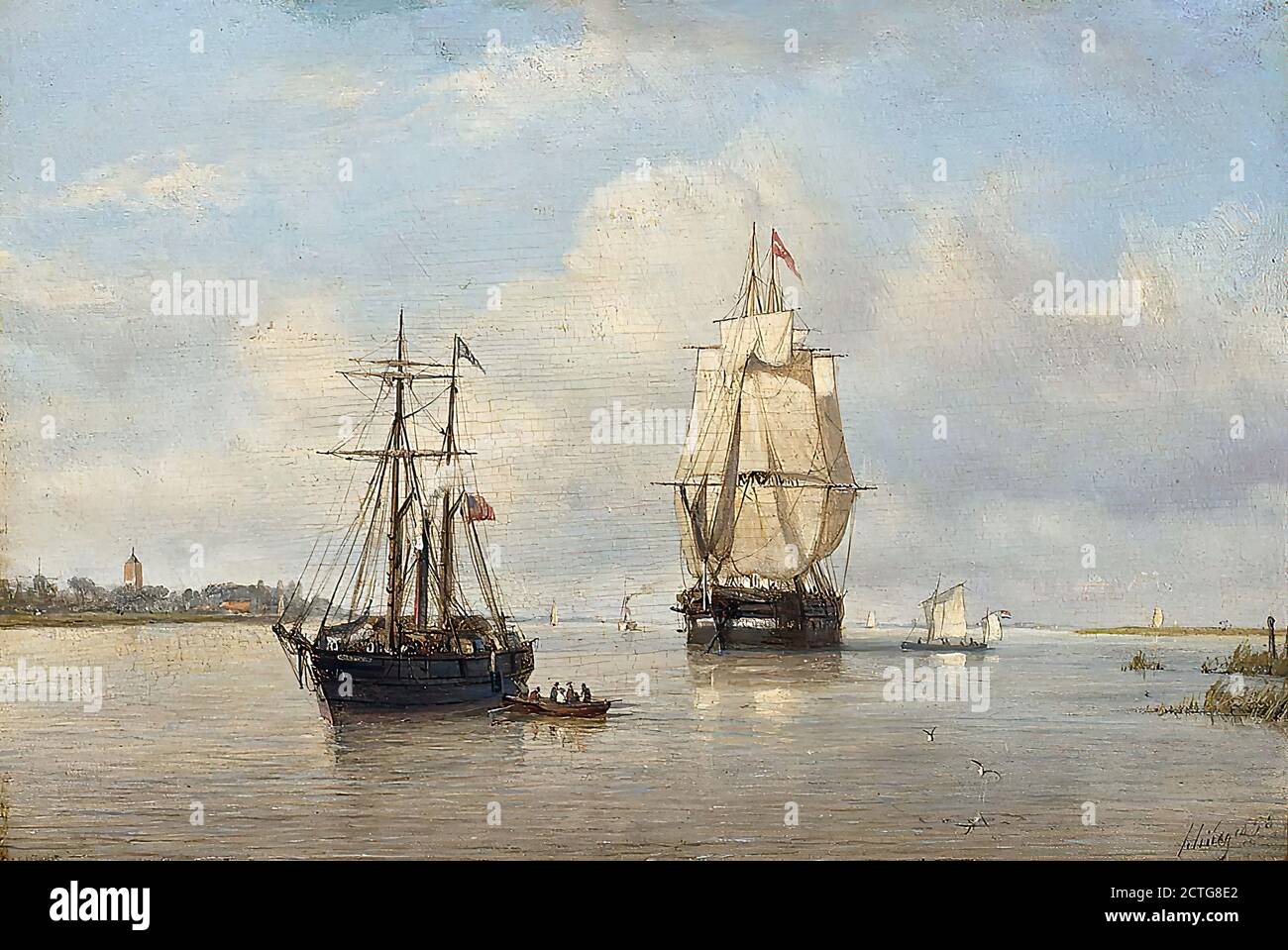 Schiffedges I Petrus Paulus - Schifffahrt auf einem Fluss - Niederländische Schule - 19. Jahrhundert Stockfoto