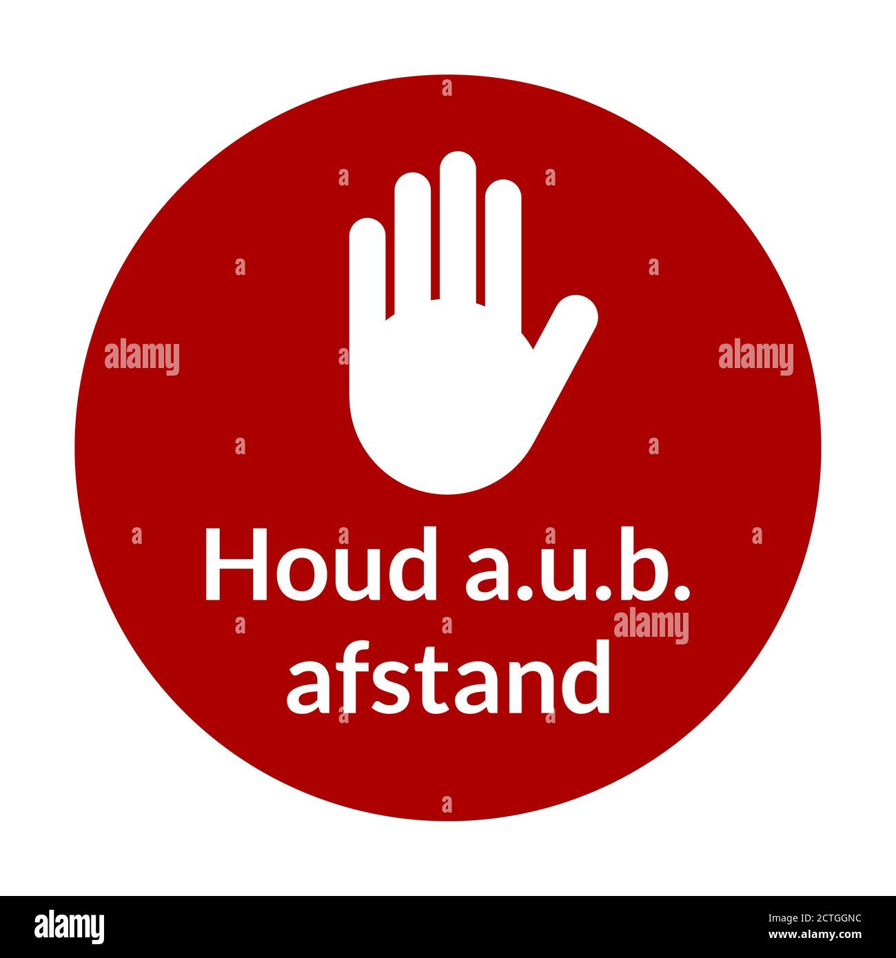 Houd a.u.B. afstand ('Bitte halten Sie Ihre Distanz in Niederländisch) Runde Boden Marking Aufkleber oder Abzeichen Schild mit Stop Palm Hand Symbol. Vektorbild. Stock Vektor